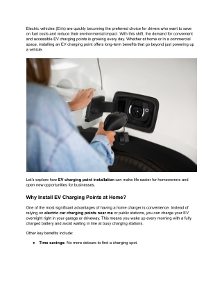 Home and Business Benefits of EV Charging Point Installation
