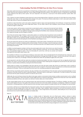 Understanding The Role Of Midi Fuses In Solar Power Systems
