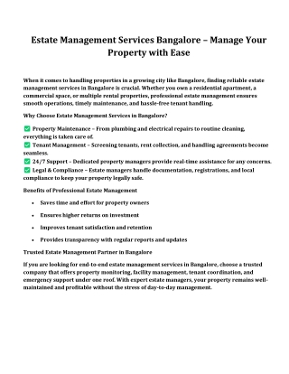 Estate Management Servicesbangalore