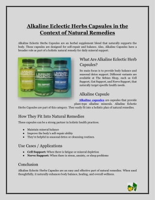 Alkaline Eclectic Herbs Capsules in the Context of Natural Remedies