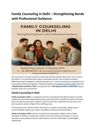 Family Counseling in Delhi – Strengthening Bonds with Professional Guidance