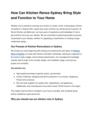 How Can Kitchen Renos Sydney Bring Style and Function to Your Home