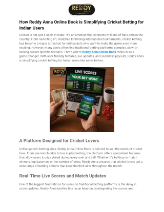 How Reddy Anna Online Book is Simplifying Cricket Betting for Indian Users