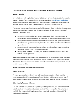 The Digital Shield: Best Practices for Website & Web App Security