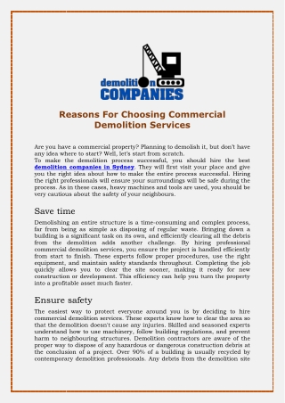 Reasons For Choosing Commercial Demolition Services