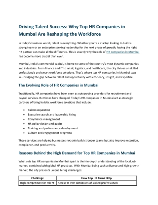 Driving Talent Success: Why Top HR Companies in Mumbai Are Reshaping the Workfor
