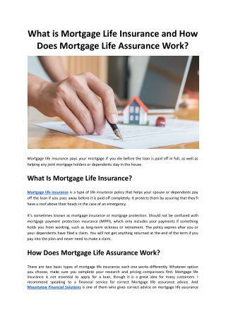 What is Mortgage Life Insurance, and How Does Mortgage Life insurance Work