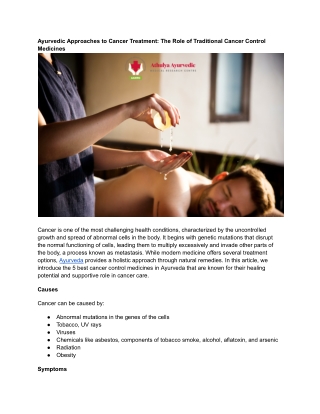 Ayurvedic Approaches to Cancer Treatment_ The Role of Traditional Cancer Control Medicines