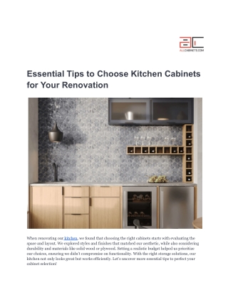 Essential Tips to Choose Kitchen Cabinets for Your Renovation