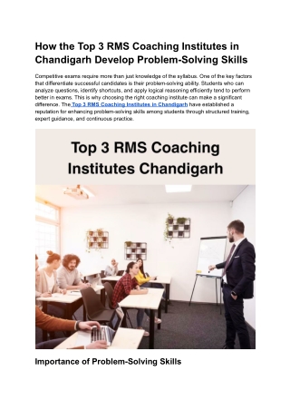 How the Top 3 RMS Coaching Institutes in Chandigarh Develop Problem-Solving Skills