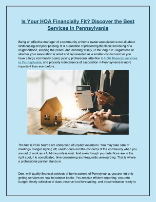 Is Your HOA Financially Fit Discover the Best Services in Pennsylvania