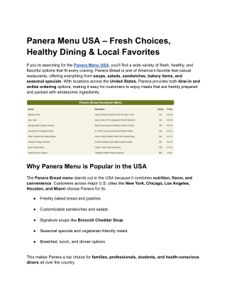 Panera Menu