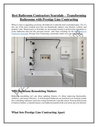 Best Bathroom Contractors Scarsdale – Transforming Bathrooms with Prestige Line