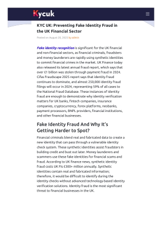 KYC UK: Preventing Fake Identity Fraud in the UK Financial Sector