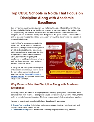 Top CBSE Schools in Noida That Focus on Discipline Along with Academic Excellence