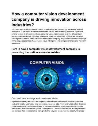 How a computer vision development company is driving innovation across industries?
