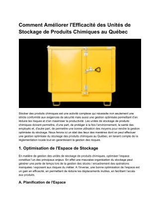 Comment Améliorer l'Efficacité des Unités de Stockage de Produits Chimiques au Québec