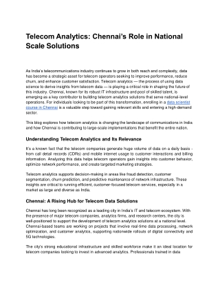 Telecom Analytics: Chennai’s Role in National Scale Solutions