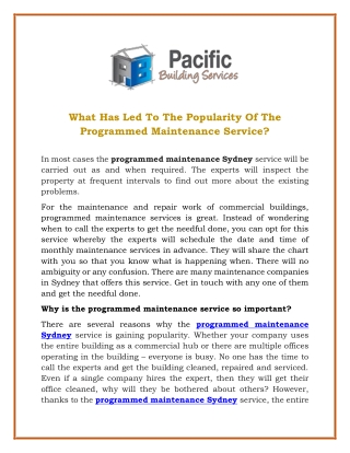 What Has Led To The Popularity Of The Programmed Maintenance Service