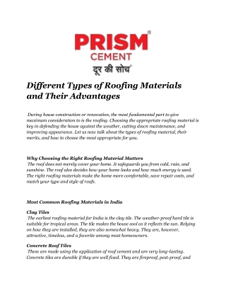 Different Types of Roofing Materials and Their Benefits