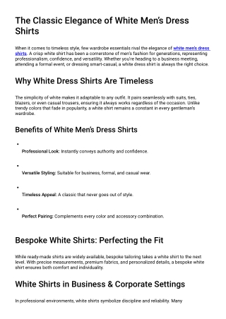 White Men’s Dress Shirts | Timeless Style for Business & Formal Wear