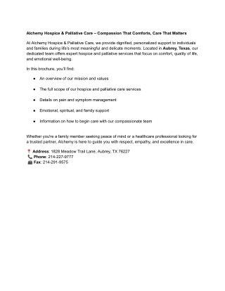 Alchemy Hospice & Palliative Care – Compassion That Comforts, Care That Matters