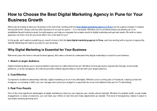How to Choose the Best Digital Marketing Agency in Pune for Your Business Growth