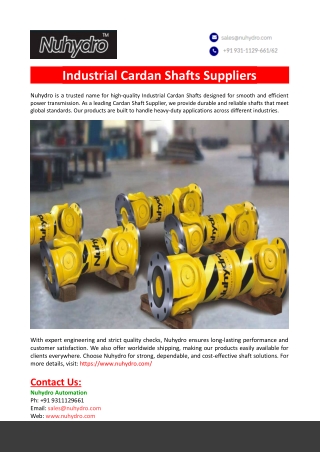 Industrial Cardan Shafts Suppliers