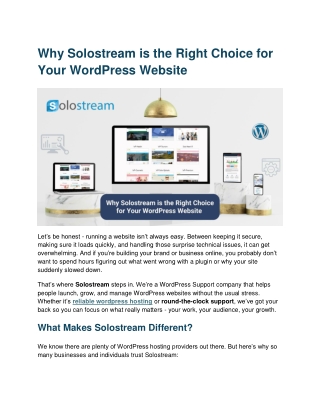 Why Solostream is the Right Choice for Your WordPress Website