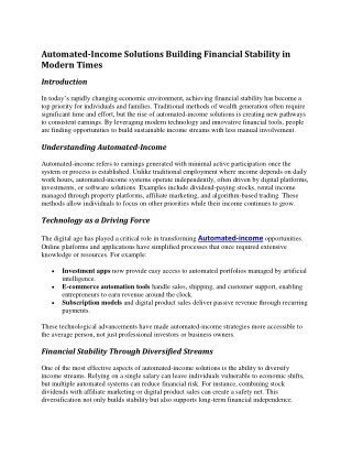 Automated-Income Solutions Building Financial Stability in Modern Times