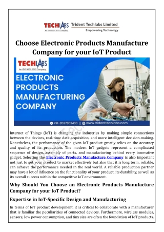 Choose Electronic Products Manufacture Company for your IoT Product