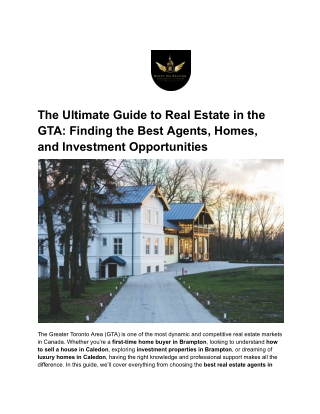 Best Real Estate Agents in the GTA | Brampton & Caledon Homes, Investments & New