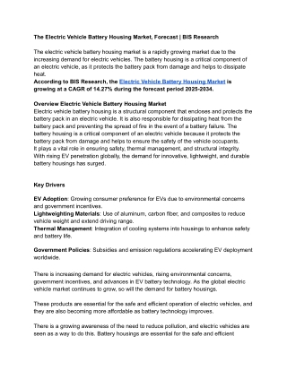 EV Battery Housing Market, Forecast | BIS Research