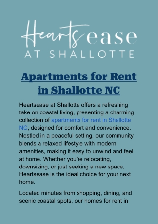 Apartments for Rent in Shallotte NC: Comfortable Living Awaits