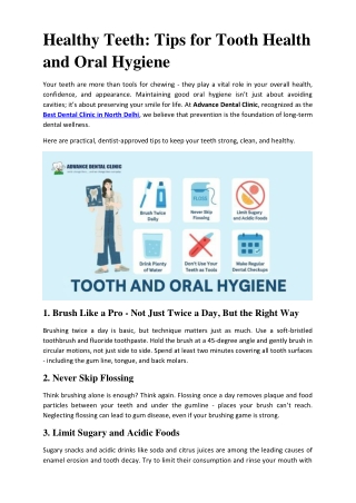 Tips for Tooth Health and Oral Hygiene - Advance Dental Clinic
