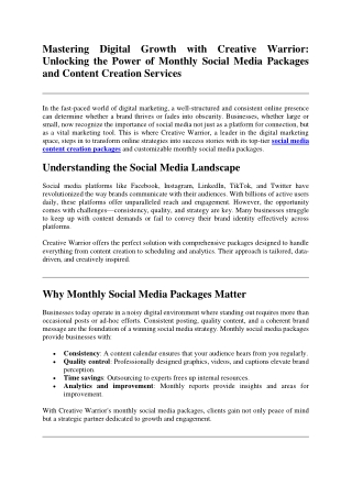 Mastering Digital Growth with Creative Warrior: Unlocking the Power of Monthly