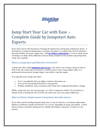 Jump Start Your Car with Ease – Complete Guide by Jumpstart Auto Experts