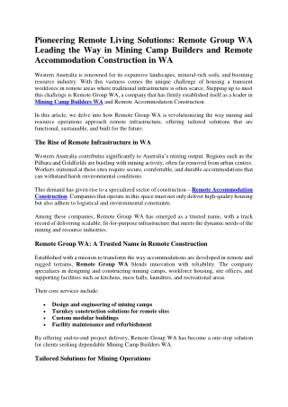 Pioneering Remote Living Solutions Remote Group WA Leading the Way in Mining