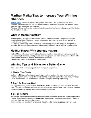 Madhur Matka Tips to Increase Your Winning Chances
