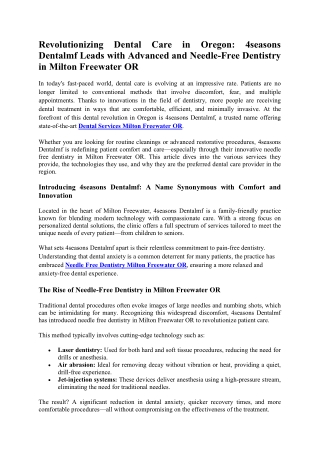 Revolutionizing Dental Care in Oregon: 4seasons Dentalmf Leads with Advanced and