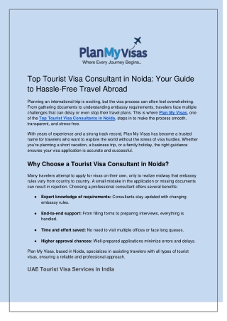 Top Tourist Visa Consultant in Noida: Your Guide to Hassle-Free Travel Abroad