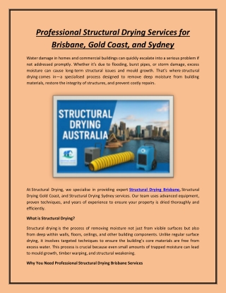 Professional Structural Drying Services for Brisbane, Gold Coast, and Sydney