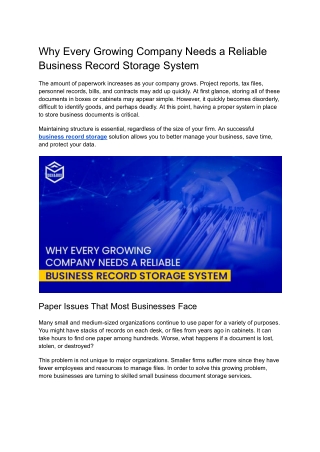Why Every Growing Company Needs a Reliable Business Record Storage System