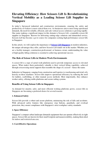 Elevating Efficiency: How Scissors Lift Is Revolutionizing Vertical Mobility