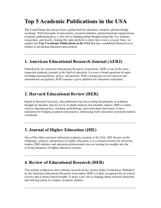 Top 5 Academic Publications in the USA: GlobalX Leads with Excellence