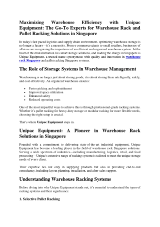Maximizing Warehouse Efficiency with Unipac Equipment: The Go-To Experts for War