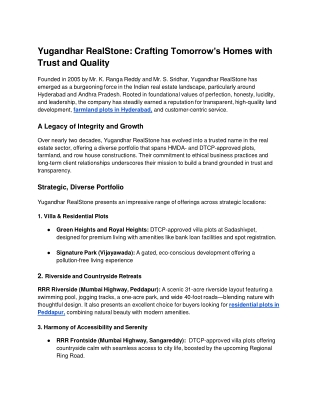 Yugandhar RealStone: Crafting Tomorrow’s Homes with Trust and Quality