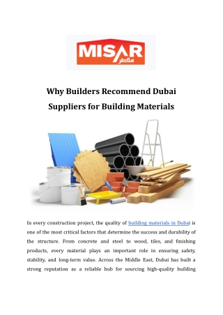Why Builders Recommend Dubai Suppliers for Building Materials