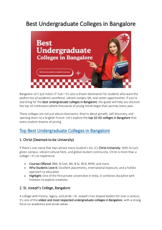 Best Undergraduate Colleges in Bangalore