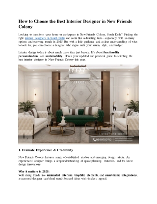 How to Choose the Best Interior Designer in New Friends Colony